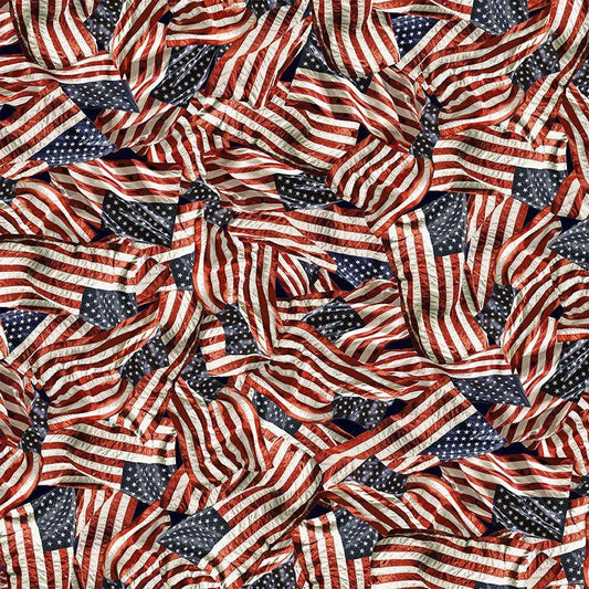 Packed American Flags Fabric - 100% Cotton - Timeless Treasures - USA