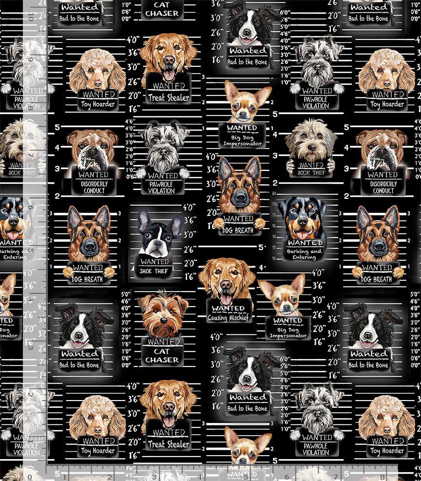 Dog Mugshots Fabric - Timeless Treasures - 100% Cotton - Dogs Rule Collection