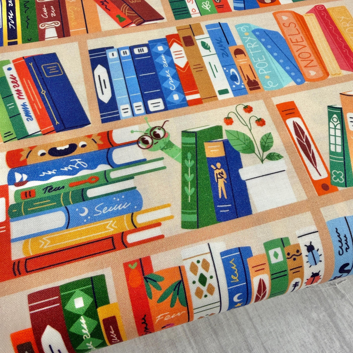 Book Worm Fabric - Book Shelves - 100% Cotton - Paintbrush Studio Fabrics - 12026515