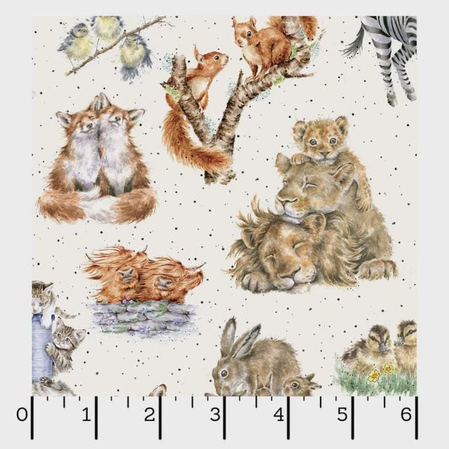 Cute Animal fabric - Together is Better - 100% Cotton - MAS11120-E