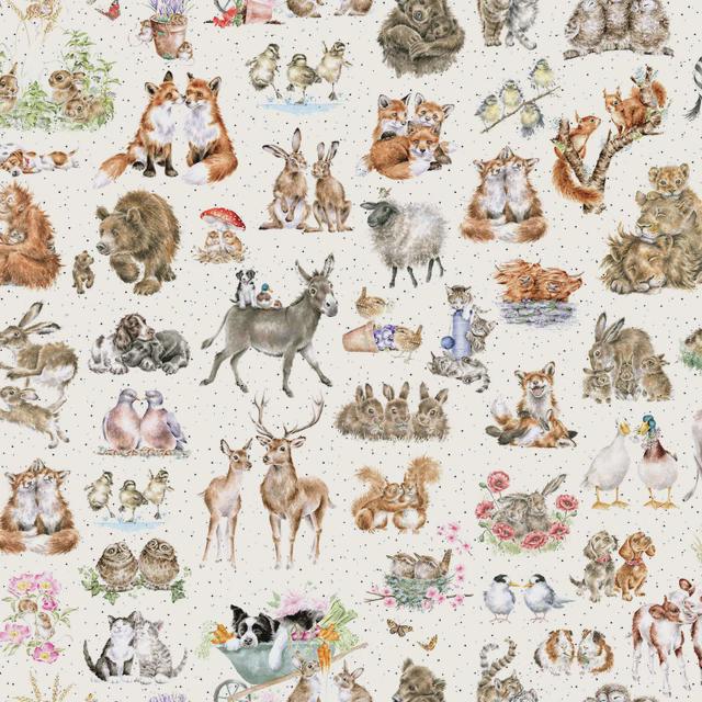 Cute Animal fabric - Together is Better - 100% Cotton - MAS11120-E
