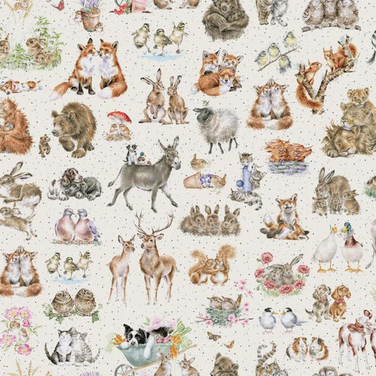 Cute Animal fabric - Together is Better - 100% Cotton - MAS11120-E