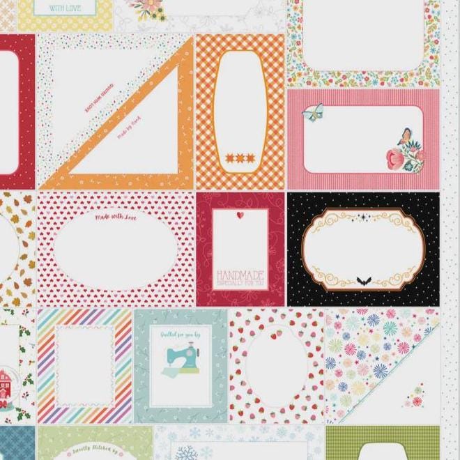Kimberbell Quilt label panel - 27" x 43" wide - 100% Cotton - Stitched With Love