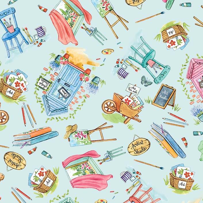 Artist's Studio Fabric - 100% Cotton - Michael Miller - DDC11746-Blue-D