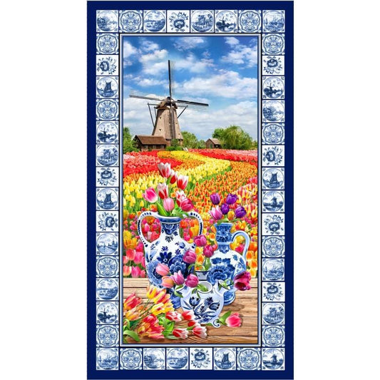 Tulip Field Fabric Panel - 24" x 44" - Spring in Delft - 100% cotton - Michael Miller