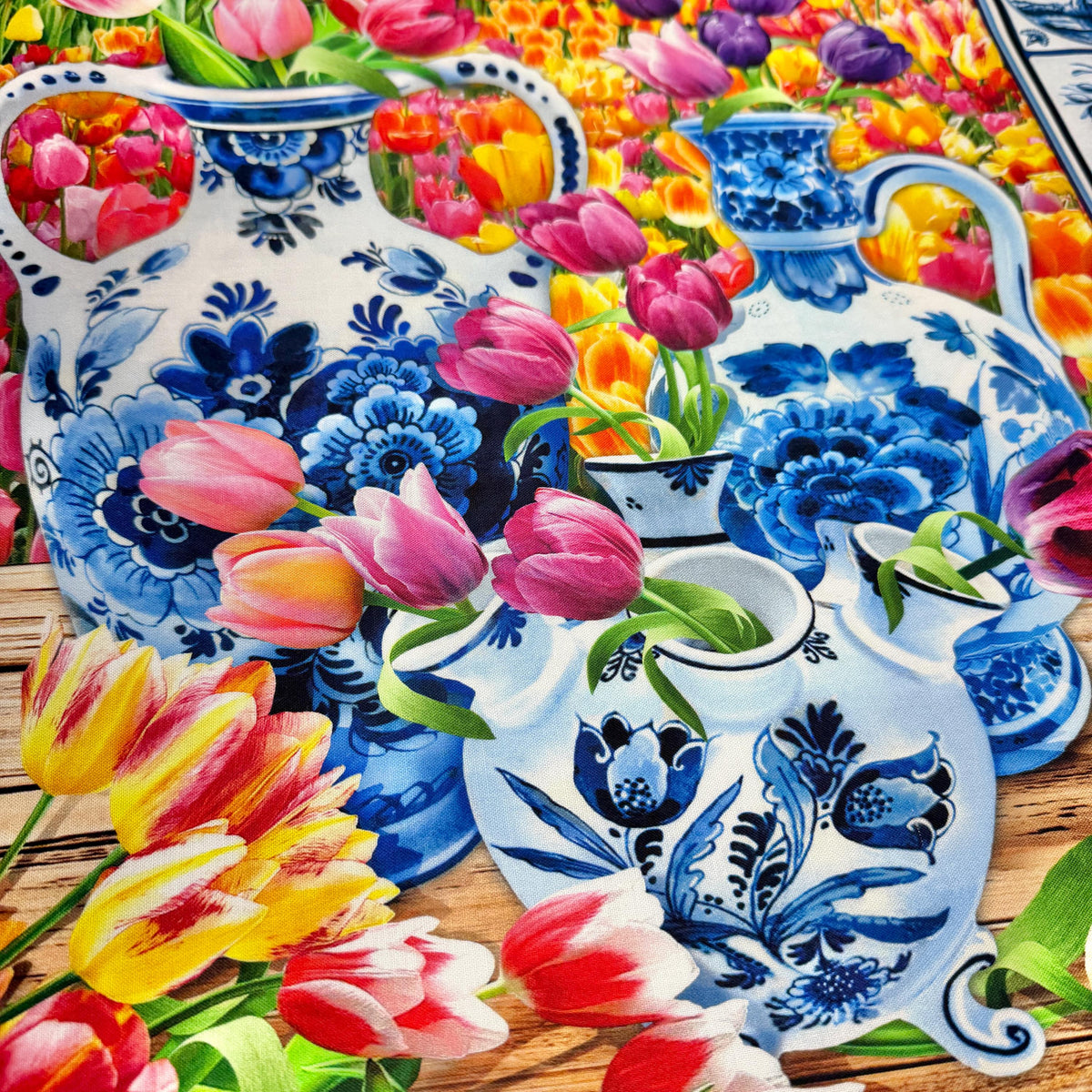 Tulip Field Fabric Panel - 24" x 44" - Spring in Delft - 100% cotton - Michael Miller