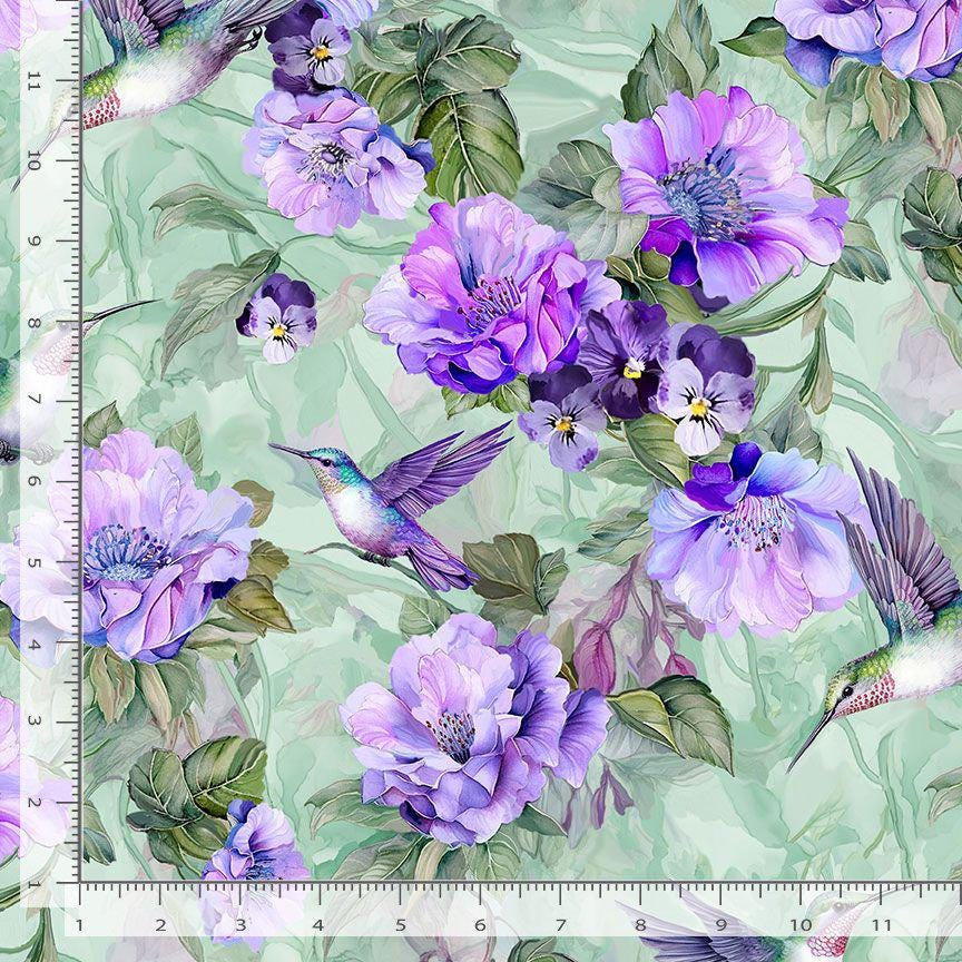 Hummingbird floral fabric - Garden Delight - Timeless Treasures - 100% cotton - CD3500