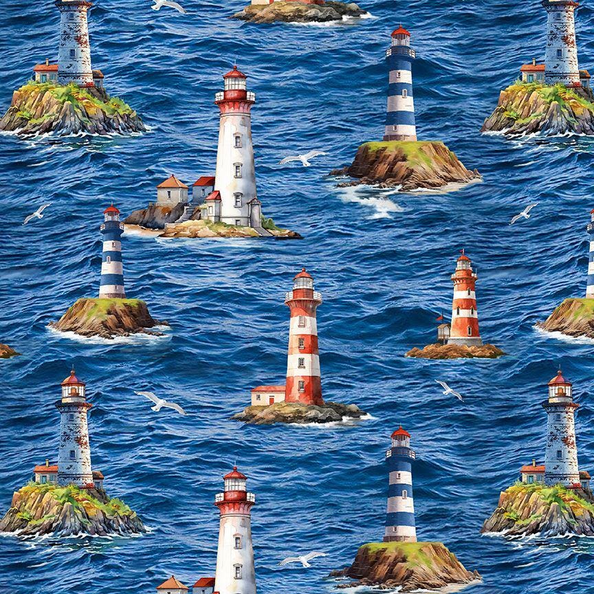 Lighthouse Fabric - 100% Cotton - Timeless Treasures - SEA-CD3761