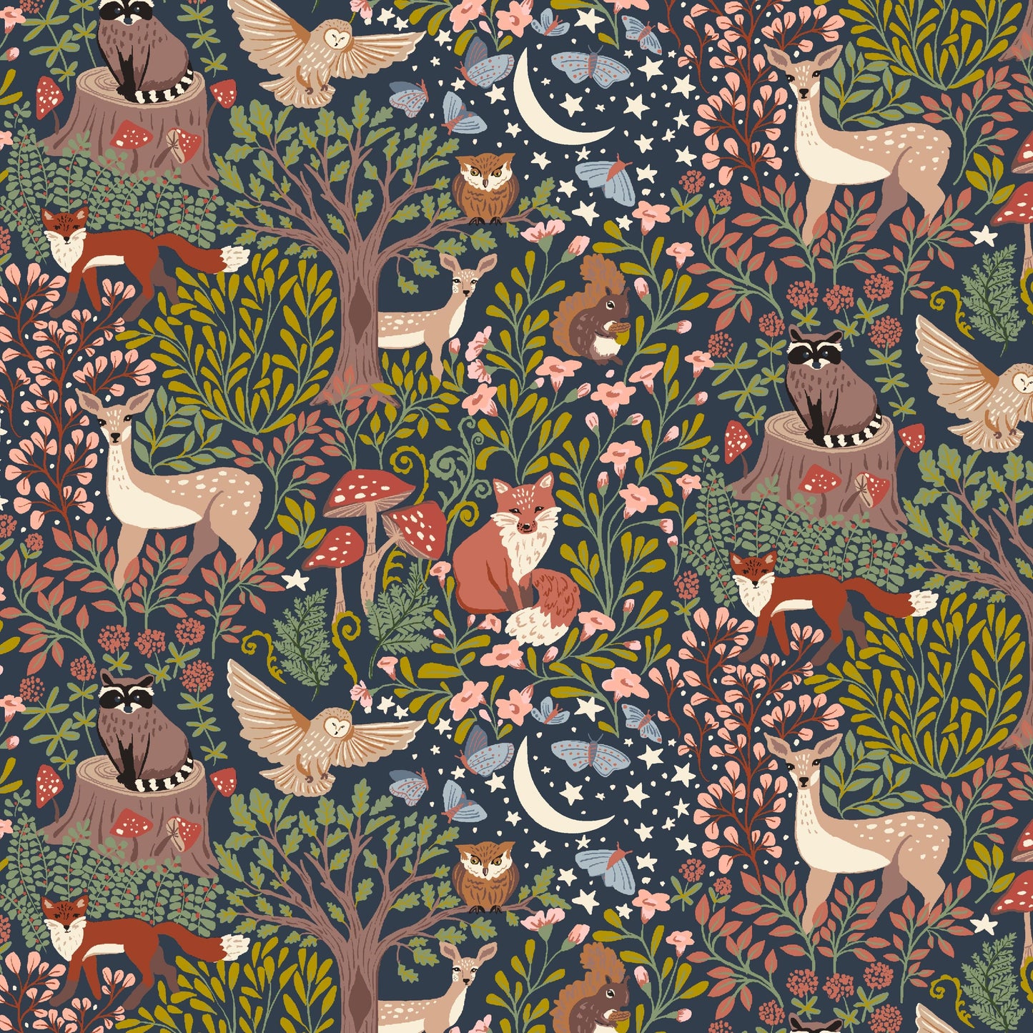 Forest Animal fabric - Windham - Organic High Density Cotton - Enchanted - 54291-1 Night