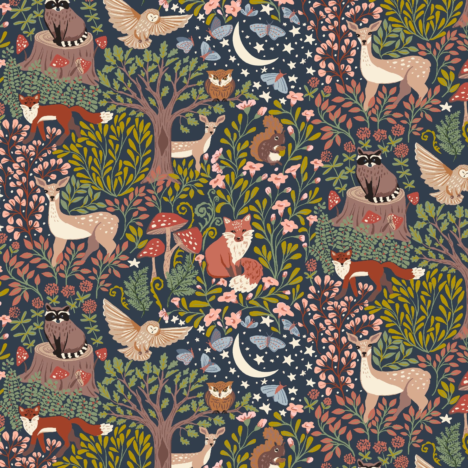 Forest Animal fabric - Windham - Organic High Density Cotton - Enchanted - 54291-1 Night