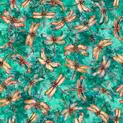 Dragonfly fabric - Serenity Collection by QT - 100% Cotton - 31834Q Turquoise