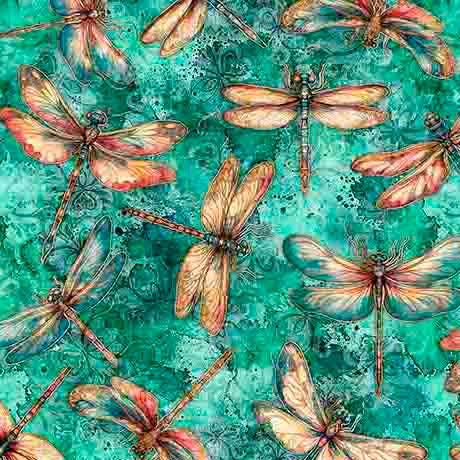 Dragonfly fabric - Serenity Collection by QT - 100% Cotton - 31834Q Turquoise