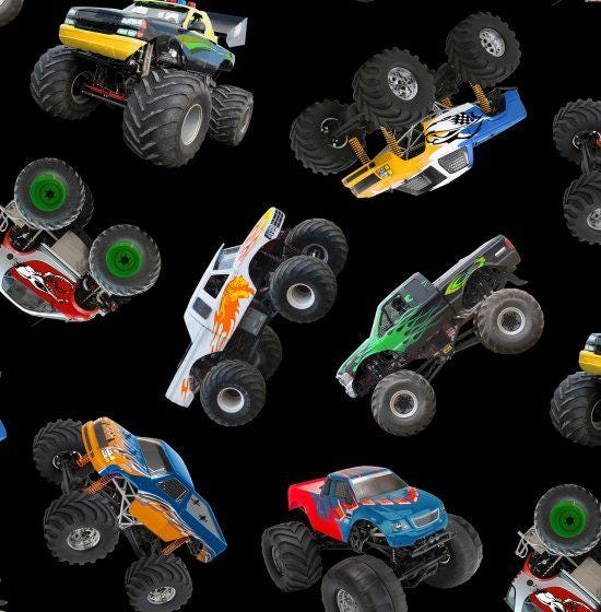Monster Truck Fabric - Elizabeth's Studio - 100% cotton - In Motion 396 Black
