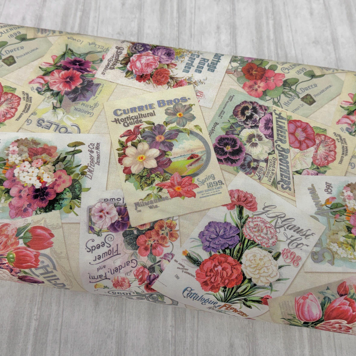 Seed Catalog Fabric - Cottage Lace collection - 100% Cotton - Marcus Fabrics - R261466D Multi