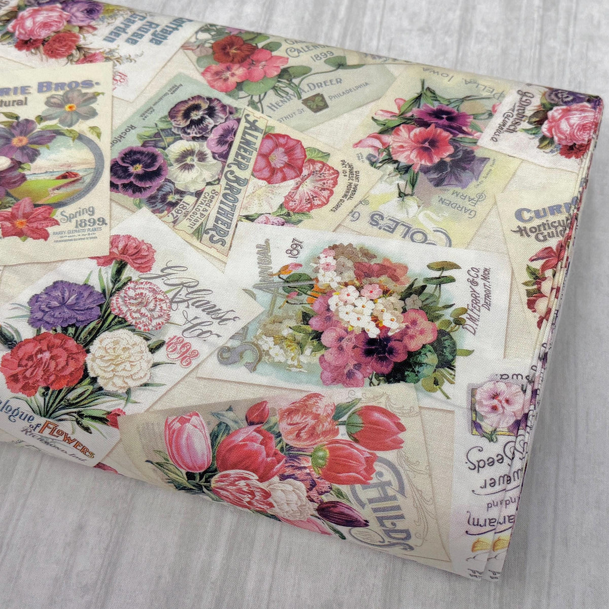 Seed Catalog Fabric - Cottage Lace collection - 100% Cotton - Marcus Fabrics - R261466D Multi