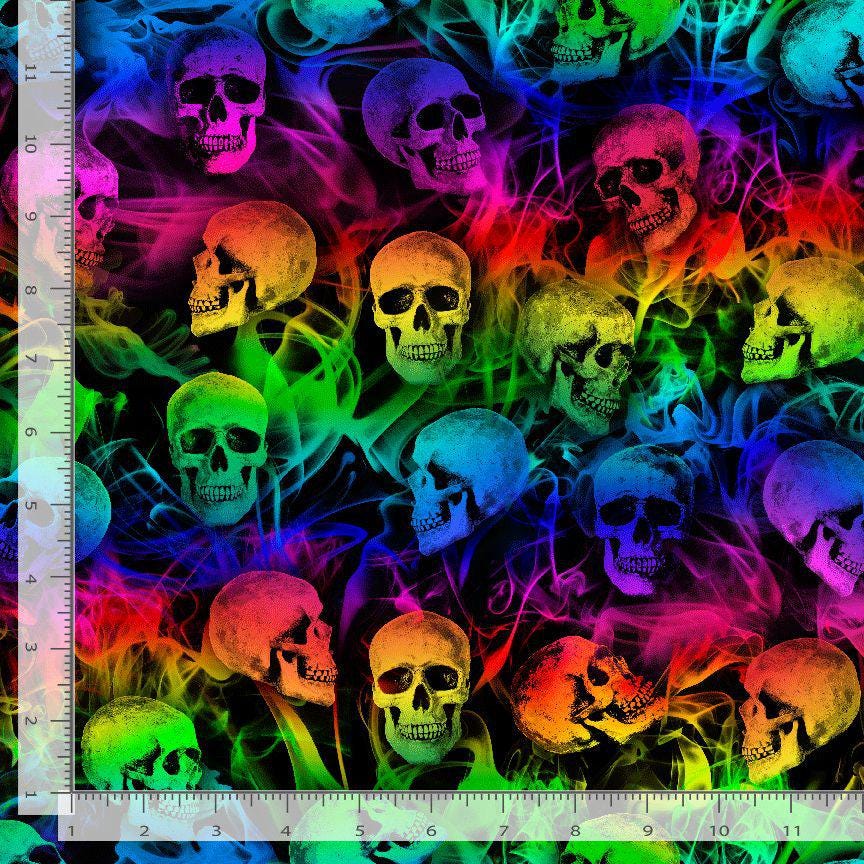 Smoky Rainbow Skull Fabric - 100% Cotton - Timeless Treasures - CD4098