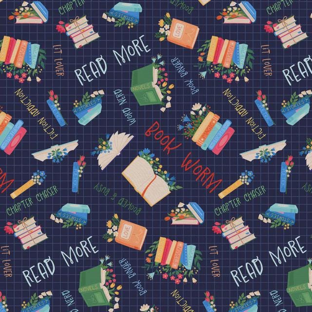 Book Worm Fabric - Book Toss - 100% Cotton - Paintbrush Studio Fabrics - 12026517