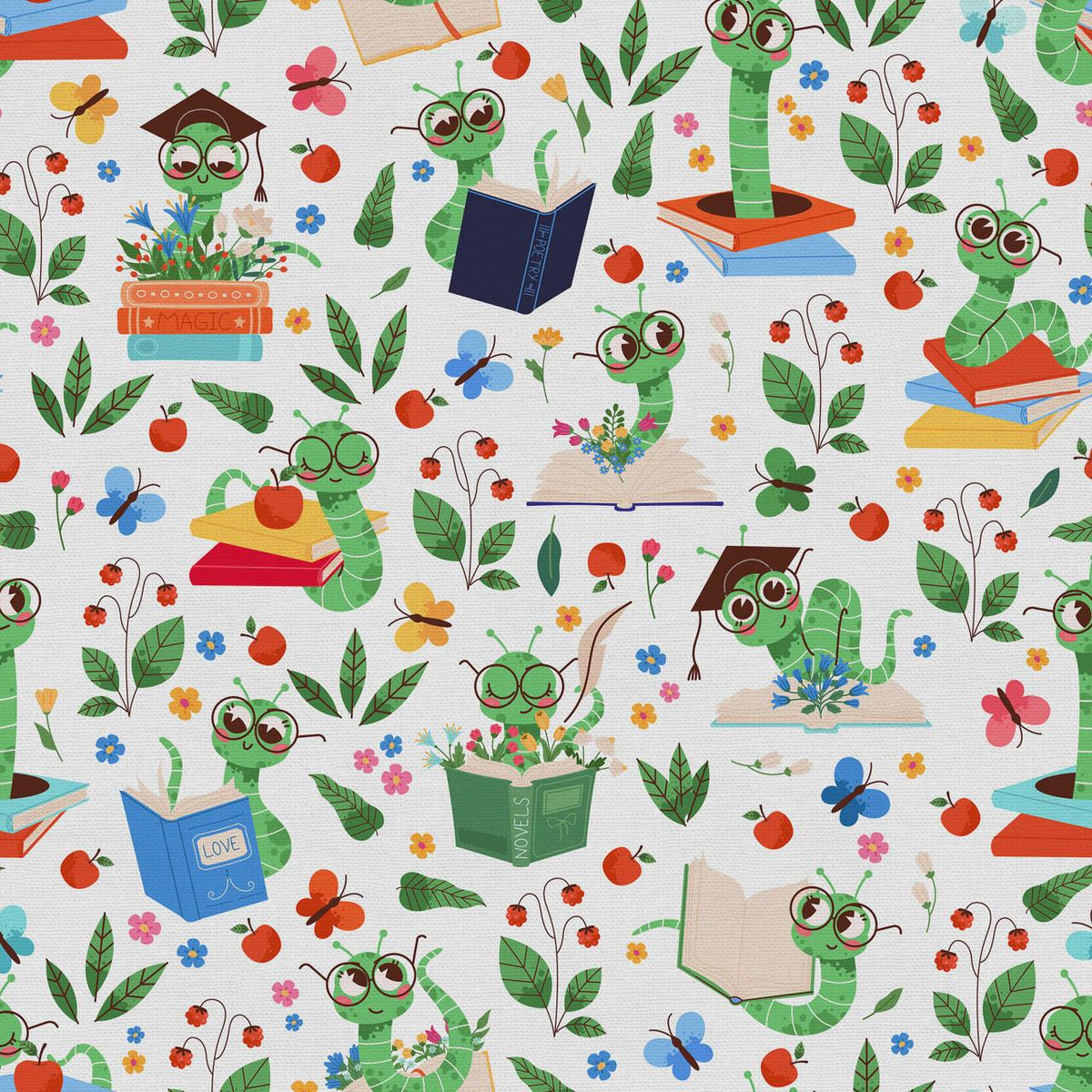 Book Worm Fabric - Book Toss - 100% Cotton - Paintbrush Studio Fabrics - 12026514