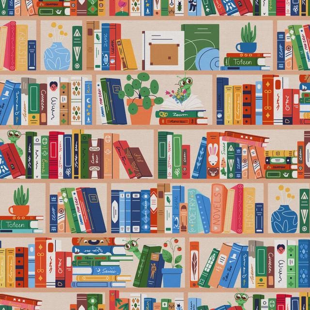 Book Worm Fabric - Book Shelves - 100% Cotton - Paintbrush Studio Fabrics - 12026515