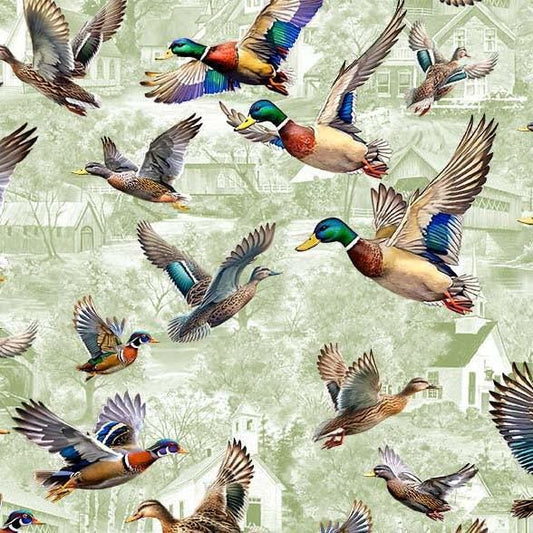 Autumn Flight - Duck Fabric - 100% Cotton - Michael Miller - Autumn Lake-DCX12458-SAGE-D