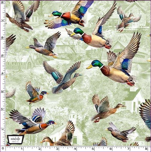 Autumn Flight - Duck Fabric - 100% Cotton - Michael Miller - Autumn Lake-DCX12458-SAGE-D