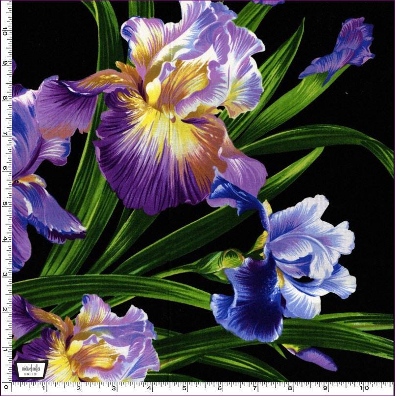 Purple Iris Fabric - LARGE Scale - Michael Miller - 100% cotton - Primavera Iris - DC4127-BLAC-D