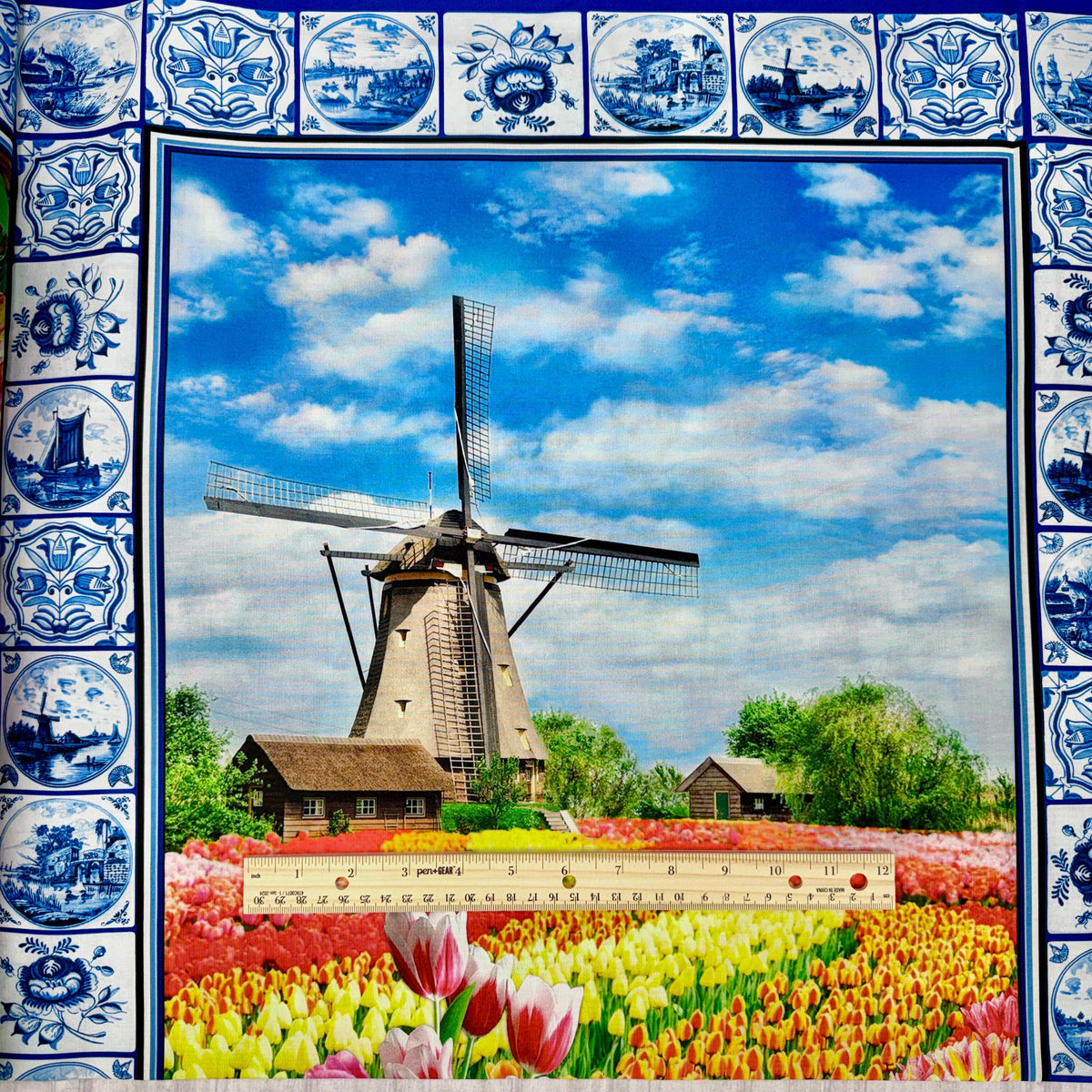 Tulip Field Fabric Panel - 24" x 44" - Spring in Delft - 100% cotton - Michael Miller