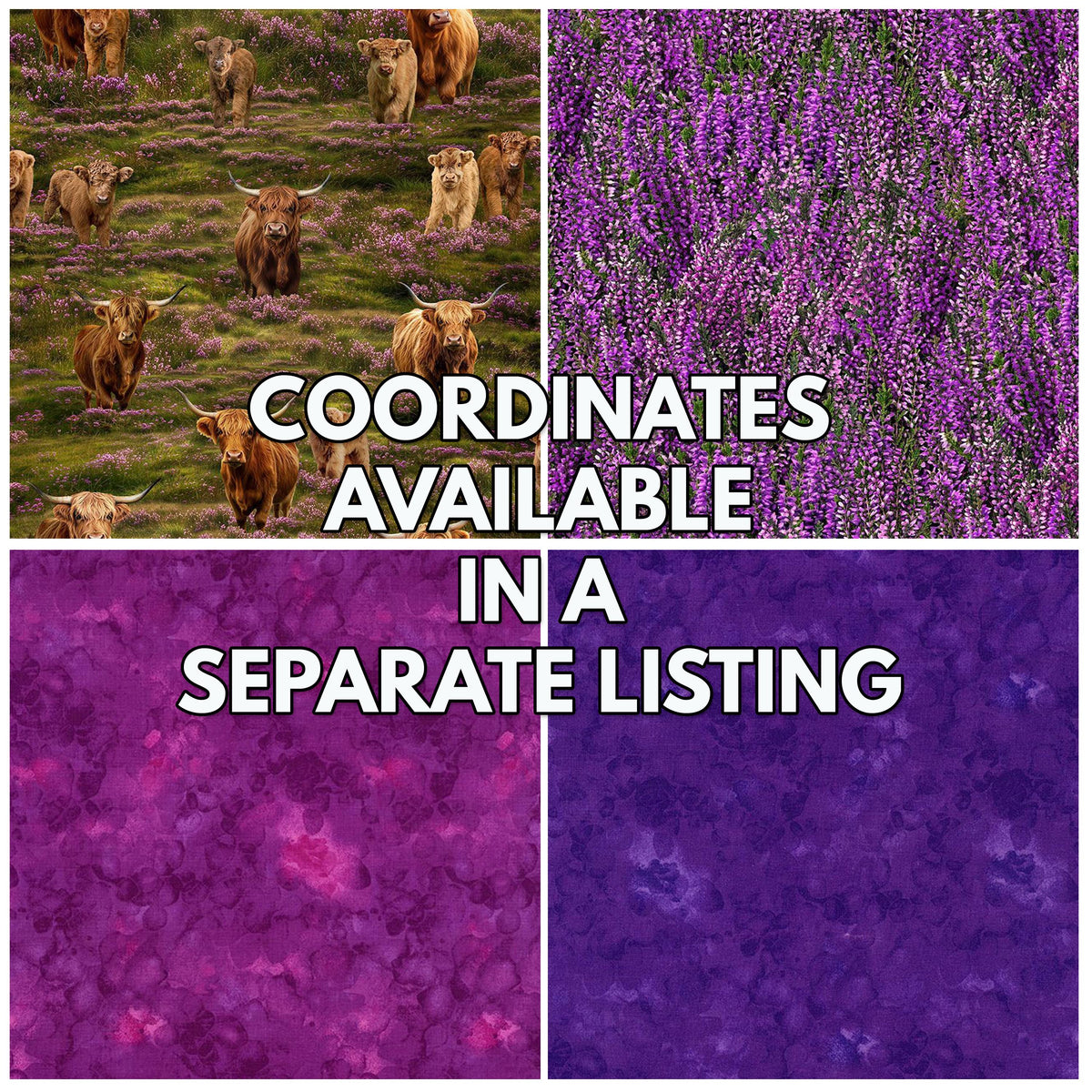 Highland Cow Fabric Panel - 24" x 44" - 100% cotton - Timeless Treasures - Heather & Highland