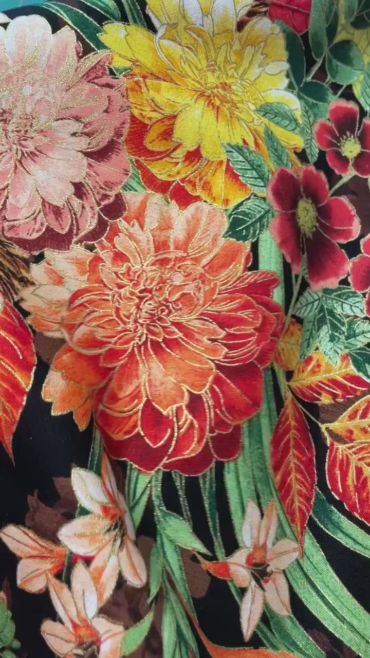 Fall Floral Fabric - Metallic Accents - Harvest Festival
