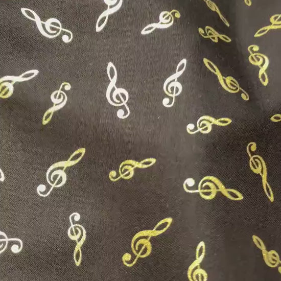 Music fabric with METALLIC accents - Tossed Metallic G-Clefts