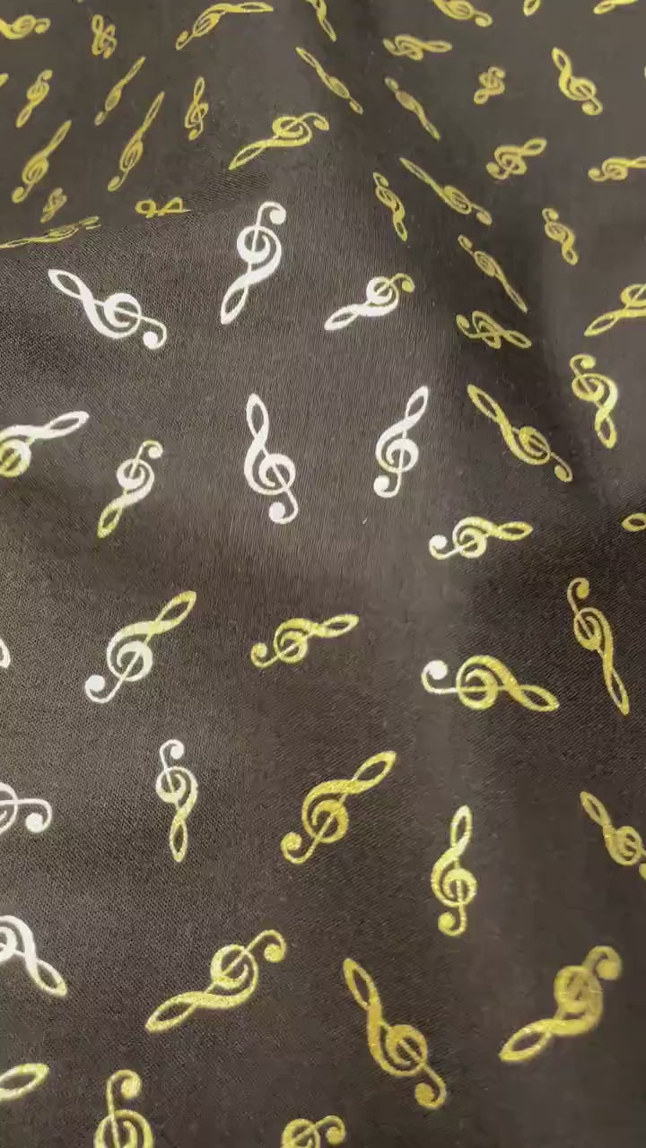Music fabric with METALLIC accents - Tossed Metallic G-Clefts