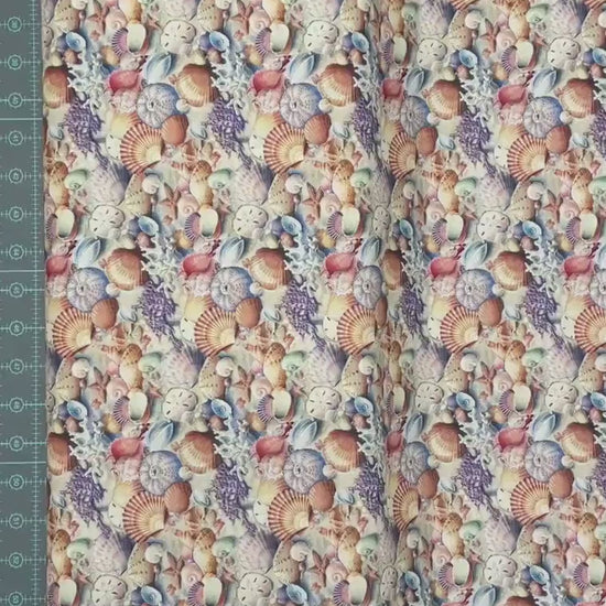 Shell Fabric - Race to Safety - 100% Cotton - Elizabeth's Studio - Beach Ocean Starfish Sea Life Tropical Vacation Scuba Diving Swimming
