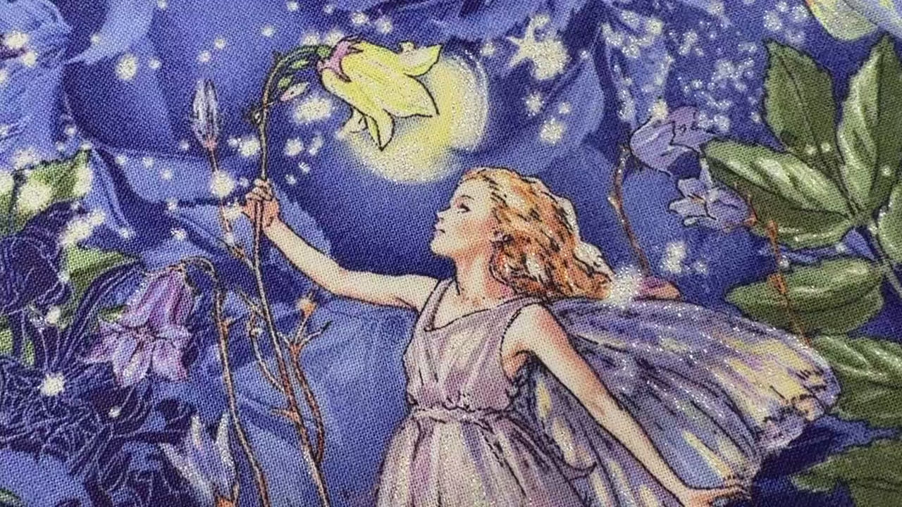 Night Fairies Fabric - Silver GLITTER Accents - 100% cotton - Michael Miller - DM5043-NITE-D