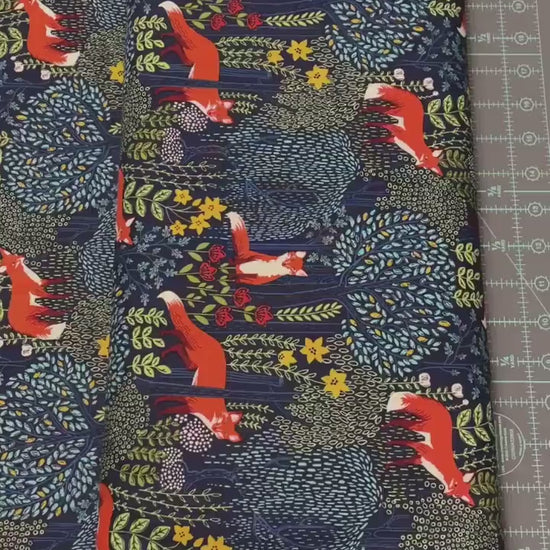 Fox Fabric - Into the Woods BLUE - 100% Cotton - Michael Miller