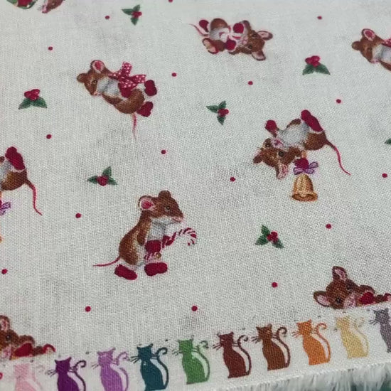 Christmas Mice Fabric - Mice with Red Boots - Furry and Bright