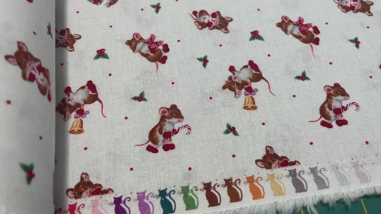 Christmas Mice Fabric - Mice with Red Boots - Furry and Bright