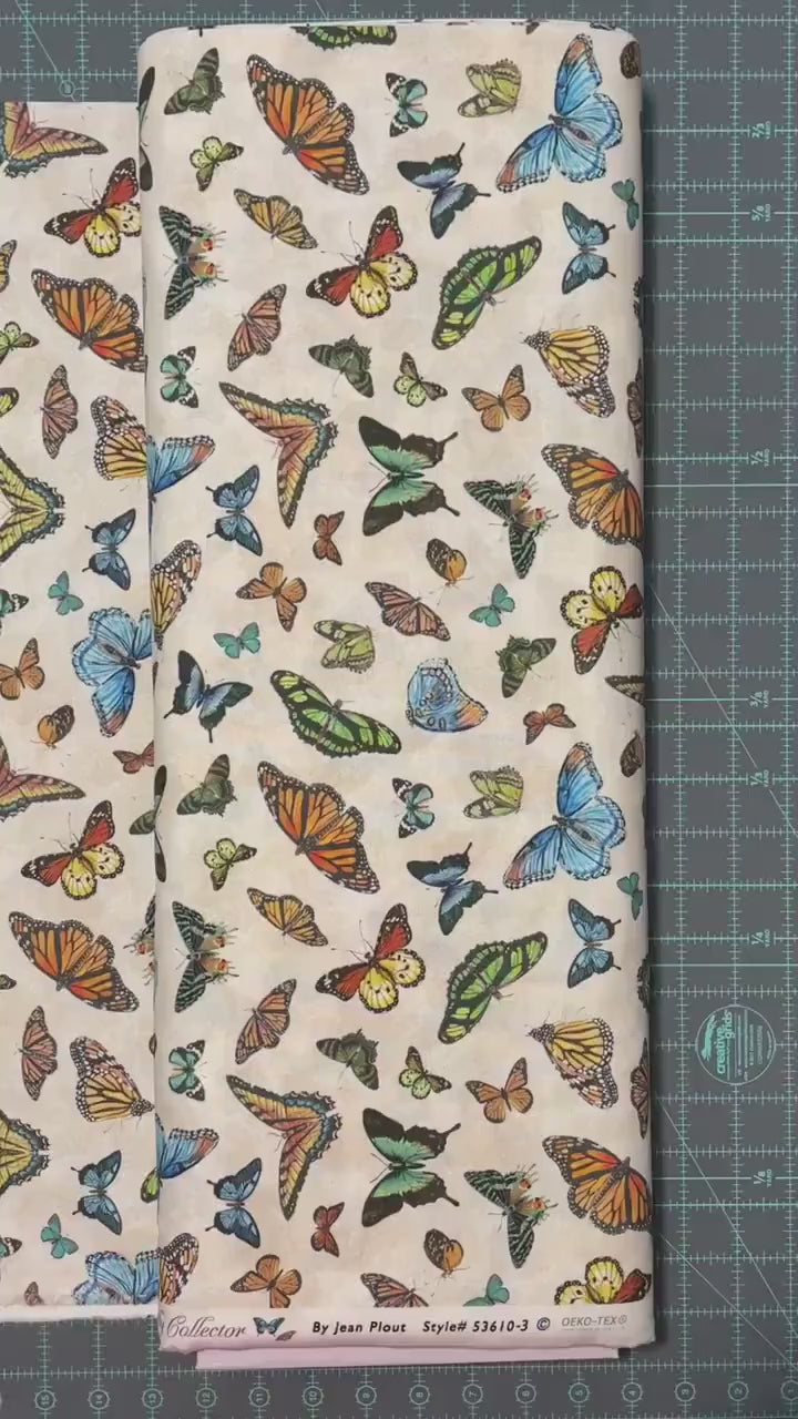 Butterfly fabric on Ivory - Butterfly collector Lepidoptery - Windham Fabrics - 100% woven quilting cotton - SHIPS NEXT DAY