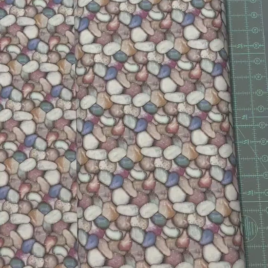 Rock fabric - Beige - Mystic Nature II - Oasis - 100% Cotton - Colorful rocks skipping stones beach rocks - SHIPS NEXT Day