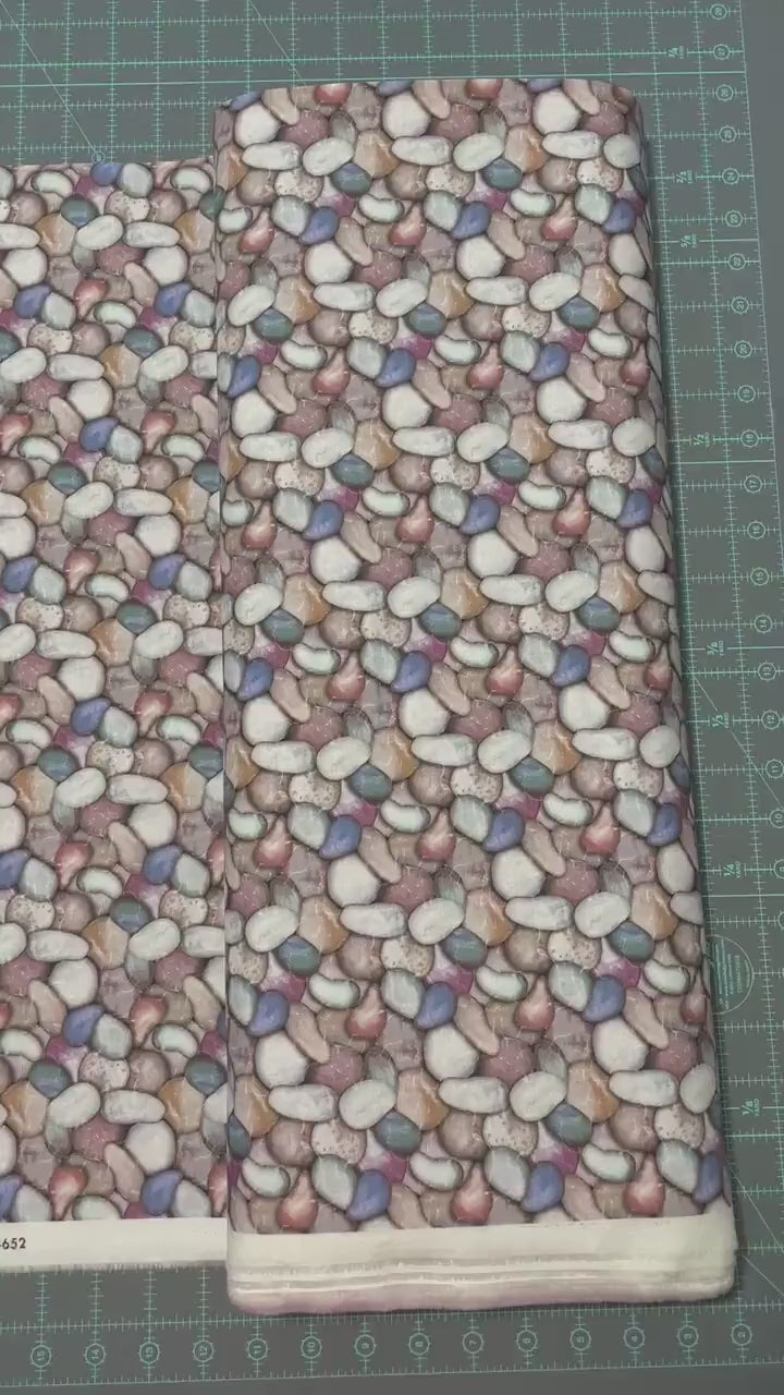 Rock fabric - Beige - Mystic Nature II - Oasis - 100% Cotton - Colorful rocks skipping stones beach rocks - SHIPS NEXT Day