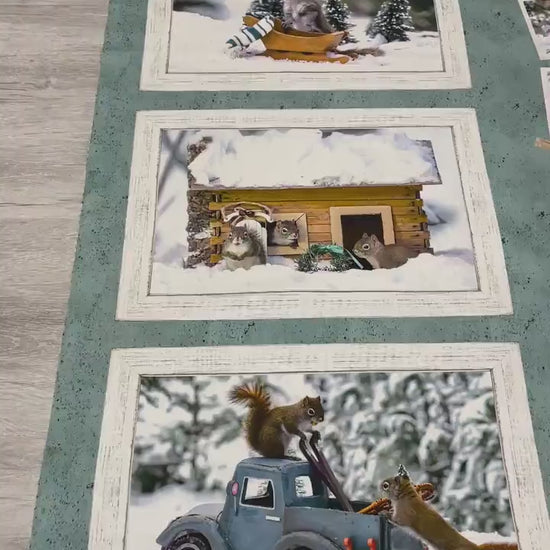 Secret Life of Squirrels II Fabric Panel 24" x 43" - Teal - Clothworks - Y4217-104 Teal