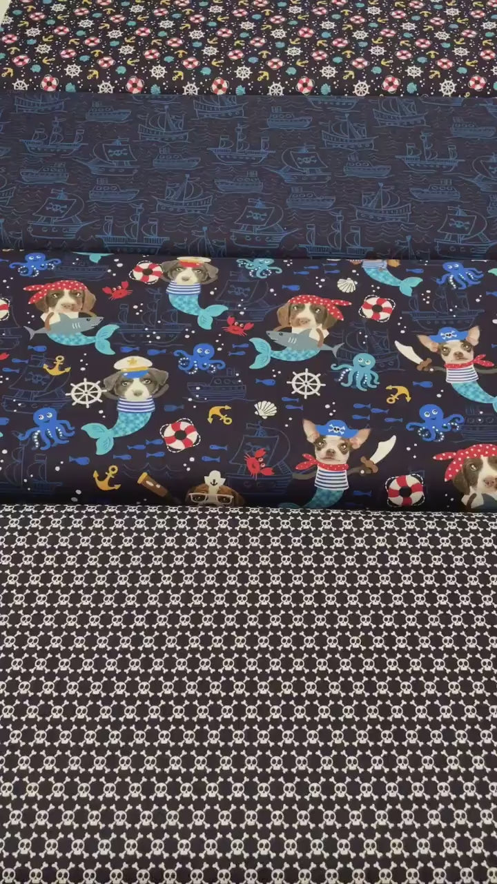 Dog Pirate Fabric - Nautical Fabric