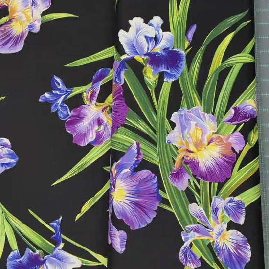 Purple Iris Fabric - LARGE Scale - Michael Miller - 100% cotton - Primavera Iris - DC4127-BLAC-D