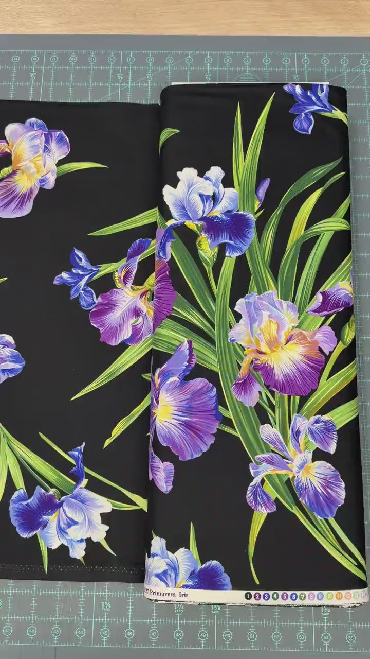 Purple Iris Fabric - LARGE Scale - Michael Miller - 100% cotton - Primavera Iris - DC4127-BLAC-D