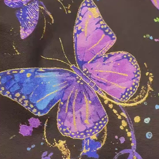 Flying Butterflies Fabric with METALLIC gold - Chong A Hwang for Timeless Treasures - 100% Cotton