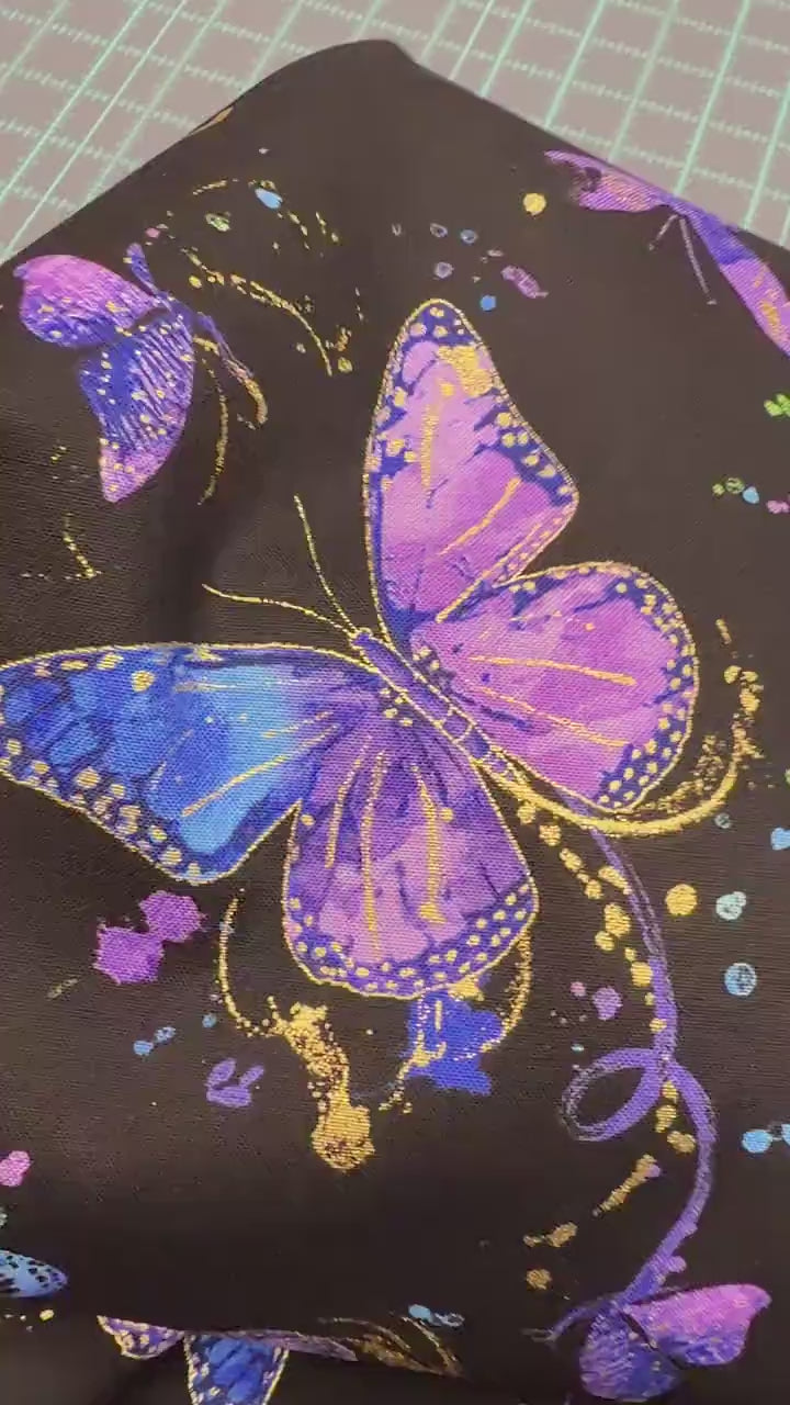Flying Butterflies Fabric with METALLIC gold - Chong A Hwang for Timeless Treasures - 100% Cotton