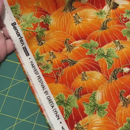 Harvest Pumpkin Fabric - Metallic Accents - Harvest Festival