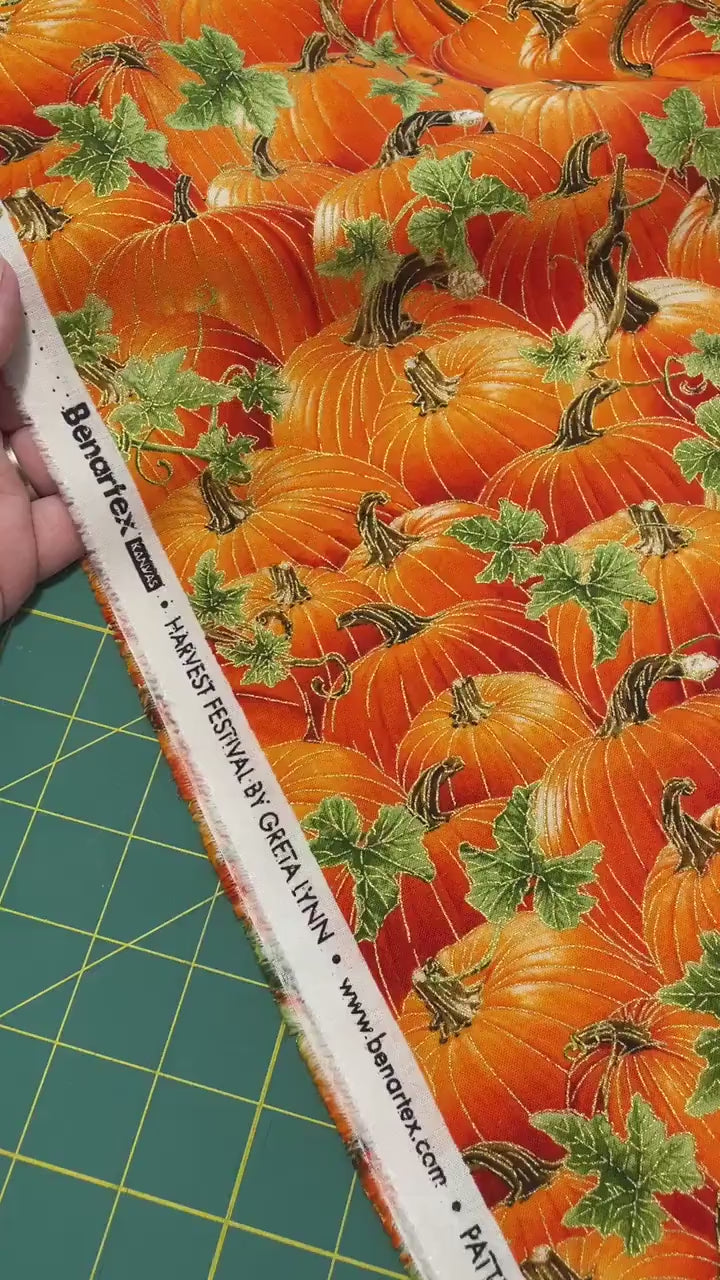 Harvest Pumpkin Fabric - Metallic Accents - Harvest Festival