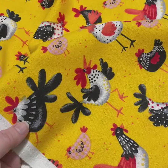 Chicken FLANNEL Fabric - Oasis Fabrics - 100% Cotton Fabric - Yellow Chickens Farm Animals Kitchen Decor Chicken Theme - Ships NEXT DAY