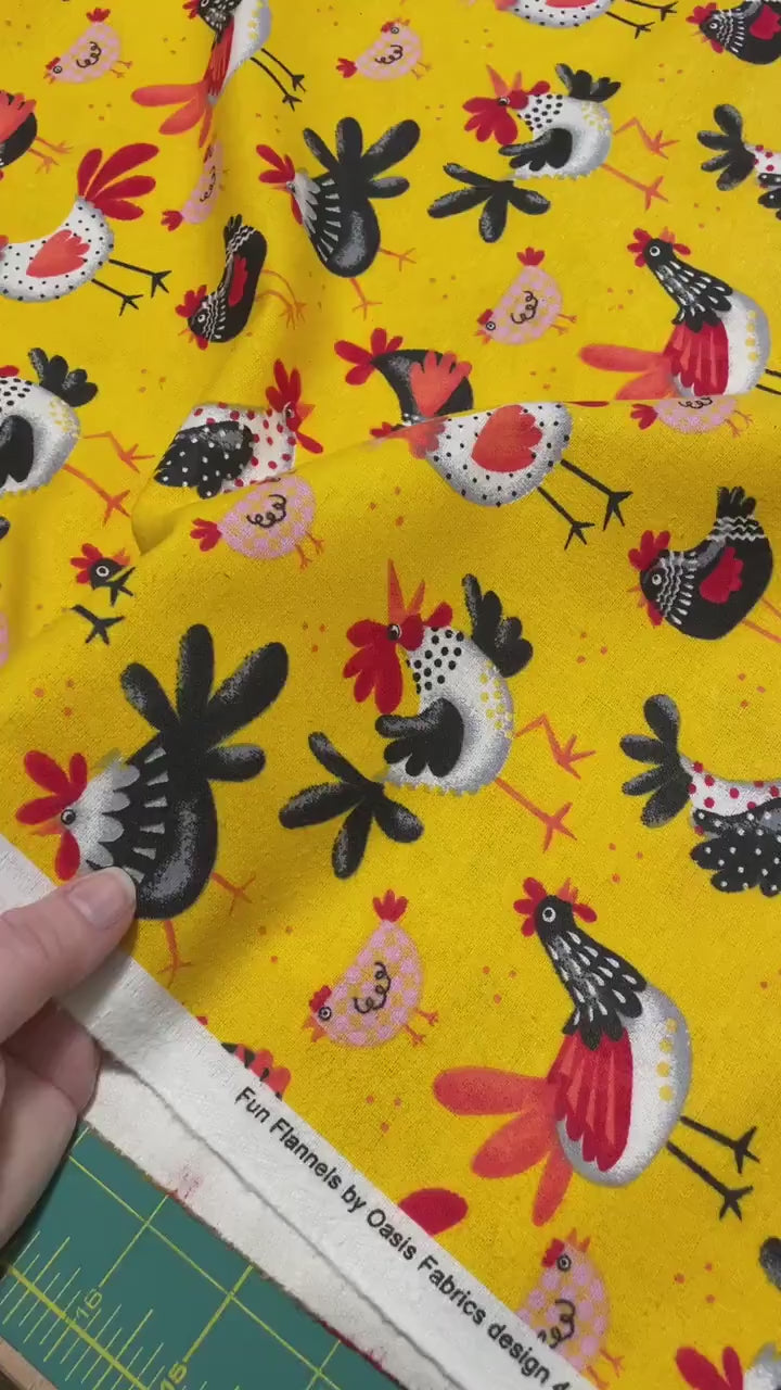 Chicken FLANNEL Fabric - Oasis Fabrics - 100% Cotton Fabric - Yellow Chickens Farm Animals Kitchen Decor Chicken Theme - Ships NEXT DAY