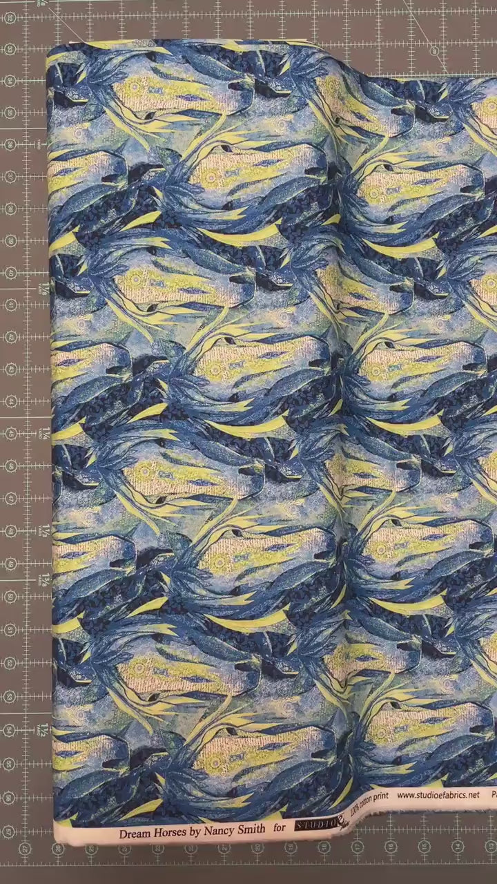 Horse Fabric - Navy LARGE Horse Heads Allover - Dream Horses - Studio E - 100% Cotton